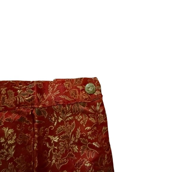 Metallic Jacquard Tapered Leg Pants Women's Orange Floral Bohemian Hippie - Picture 3 of 7